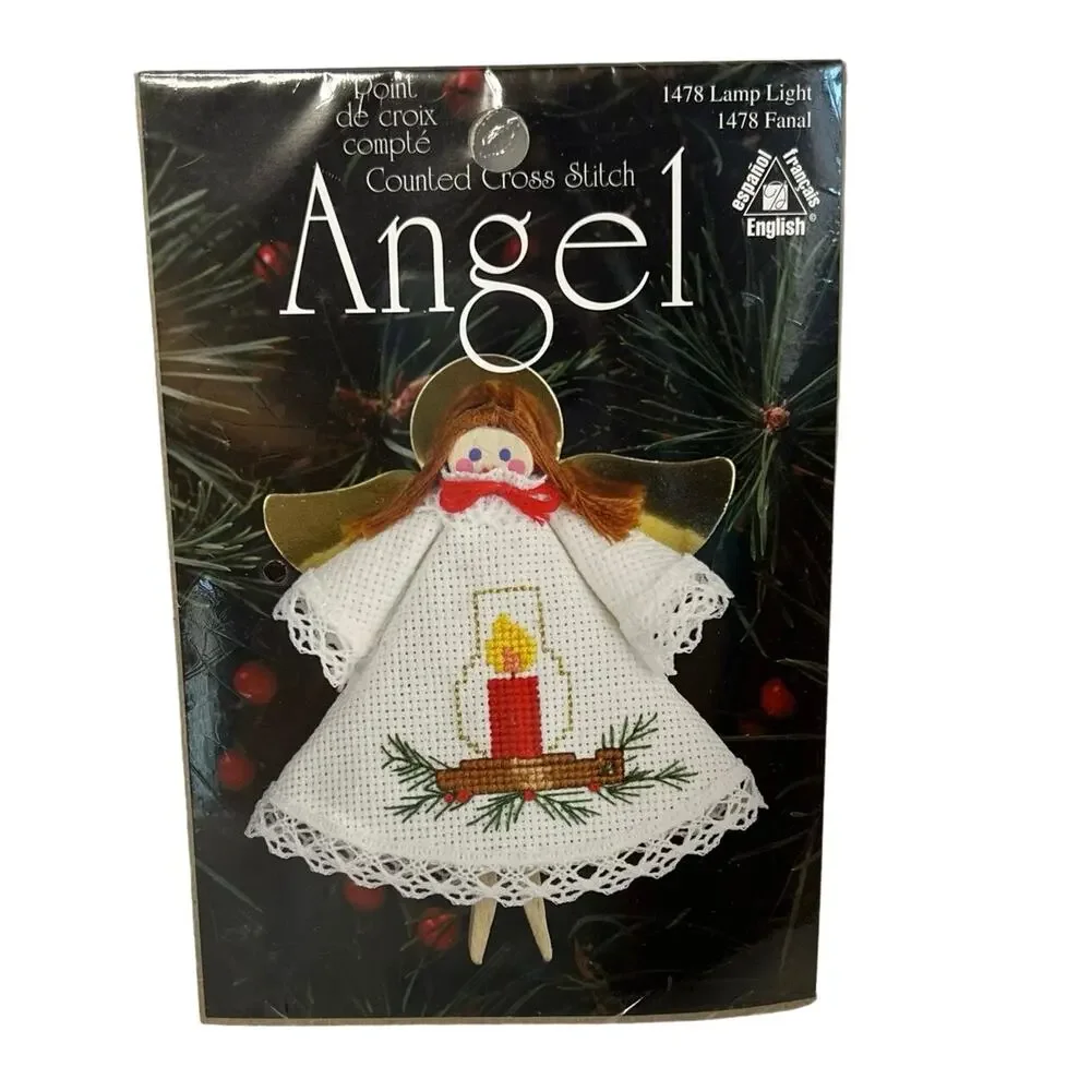 Point De Croix Counted Cross Stitch Angel Lamp Light Christmas Tree Ornament Kit